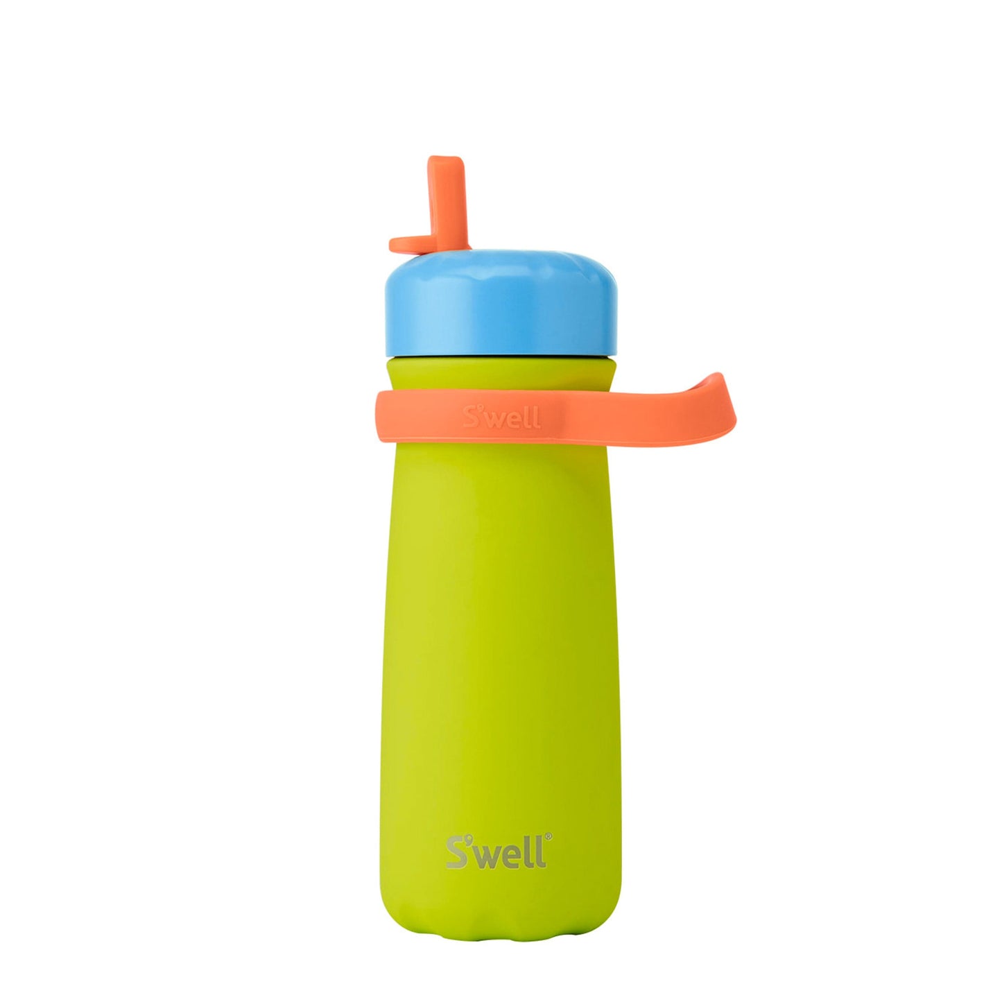 traveler-with-flip-straw-lid-16oz-m5 Swell-Kids-Water-Bottle-Traveler-16oz-Lime-Sherbet-Front-Lid-Up.jpg
